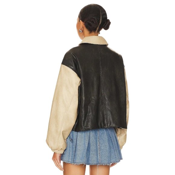 LIONESS Nirvana Bomber in Camel XX-Small New Womens Vegan Faux Leather Jacket - Picture 3 of 17